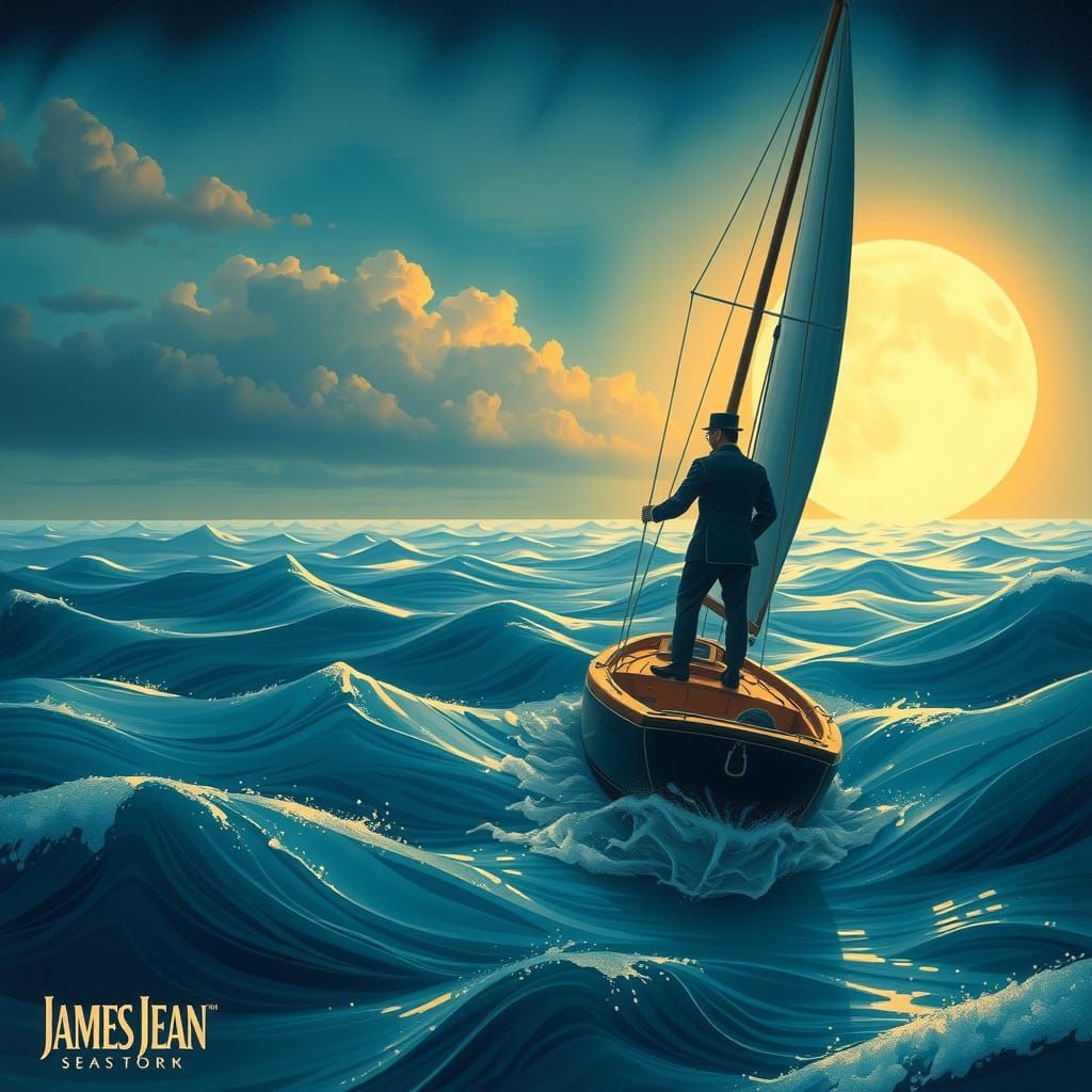 Mystical Moonlit Voyage in Illustrative Style