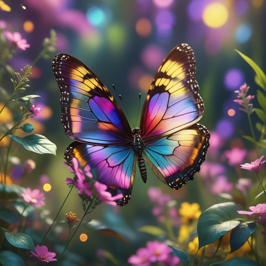 Butterfly with Iridescent Wings in Surreal Realism