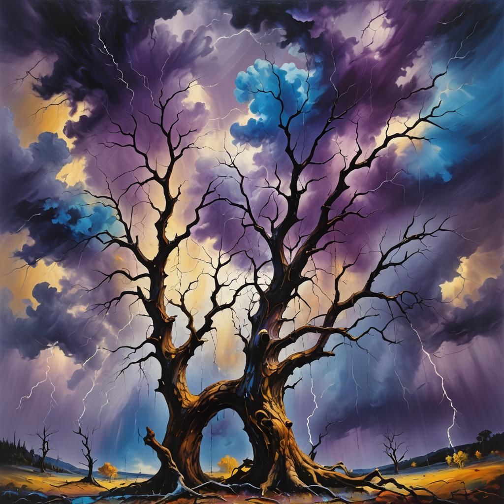 Eagle Forest Thunderstorm in Surreal Oil Painting