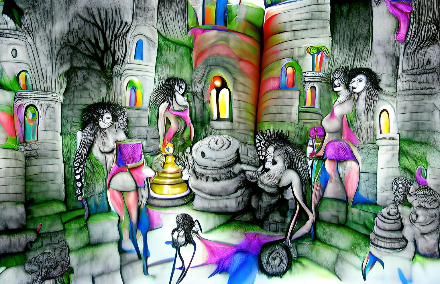 Colorful Storybook Illustration: Temple of Delights
