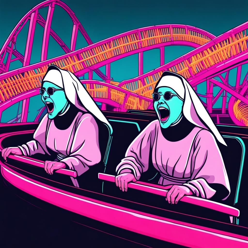 Nuns on a Rollercoaster in Synthwave Style