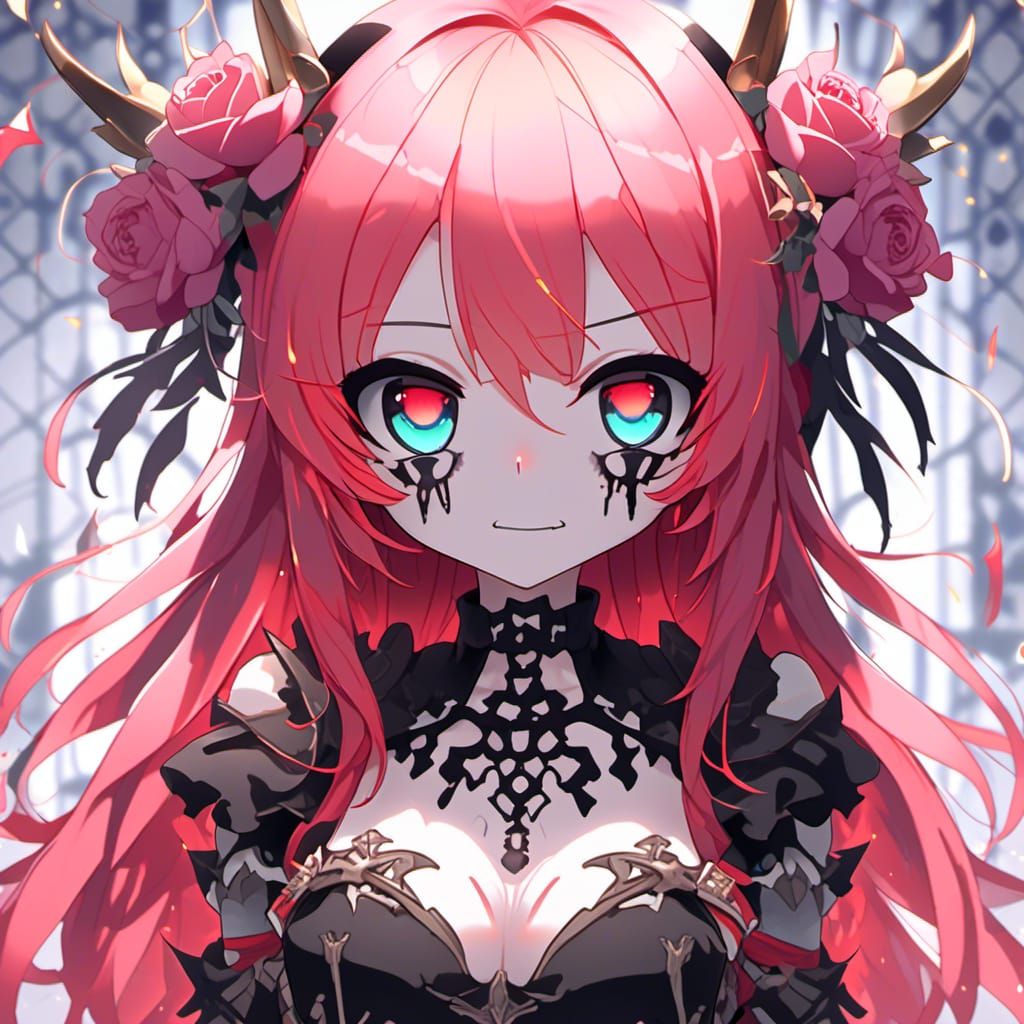 Skeleton Girl with Roses and Gold Eyes