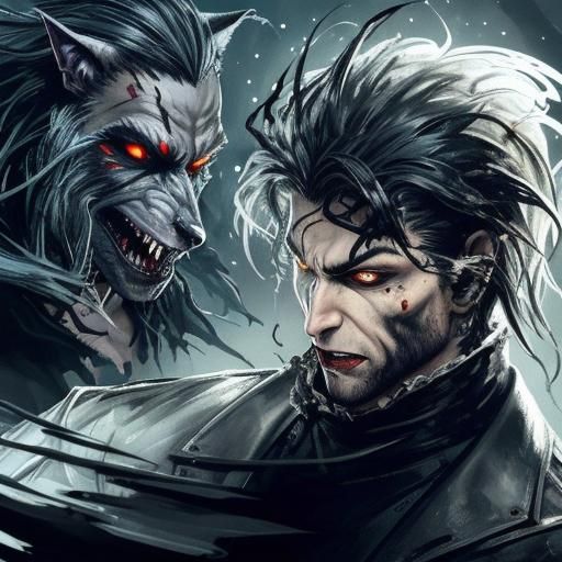 Vibrant Vampire-Werewolf Hybrid in Dramatic Digital Painting