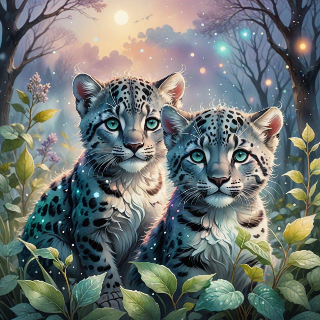 Whimsical Dreamscapes: Fluffy Panthers in Enchanted Meadow