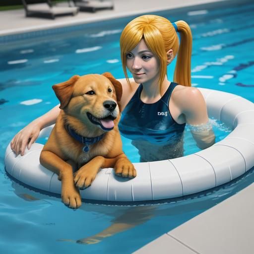 Samus Aran Swimming with Dog: Heavy Line Art