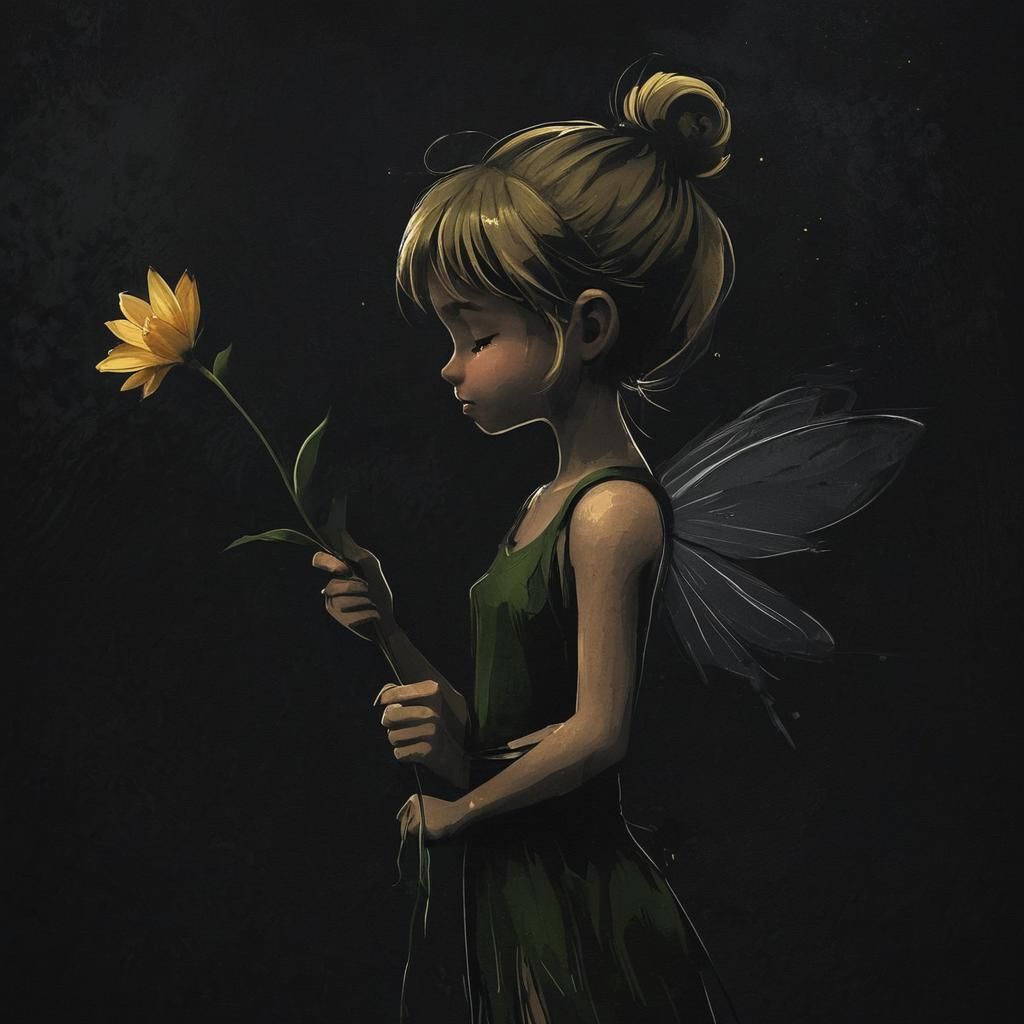 Tinkerbell in Dark Room with Flower, Matte Painting