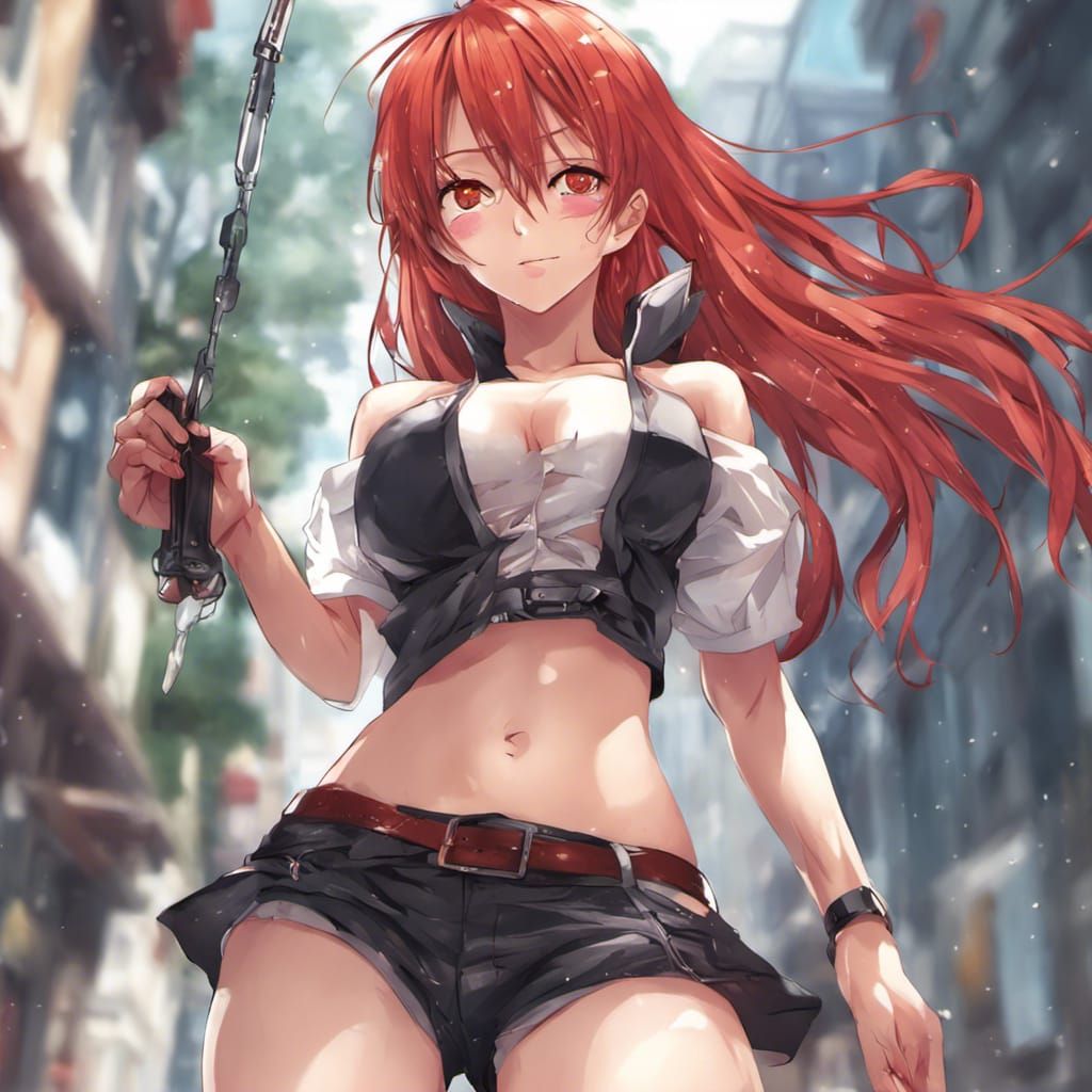 Anime Redhead Girl in Manga Style