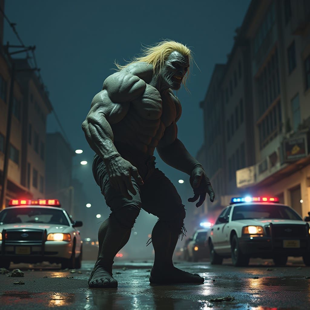 Hyper-Realistic Portrait of Fierce Monster in Abandoned Stre...