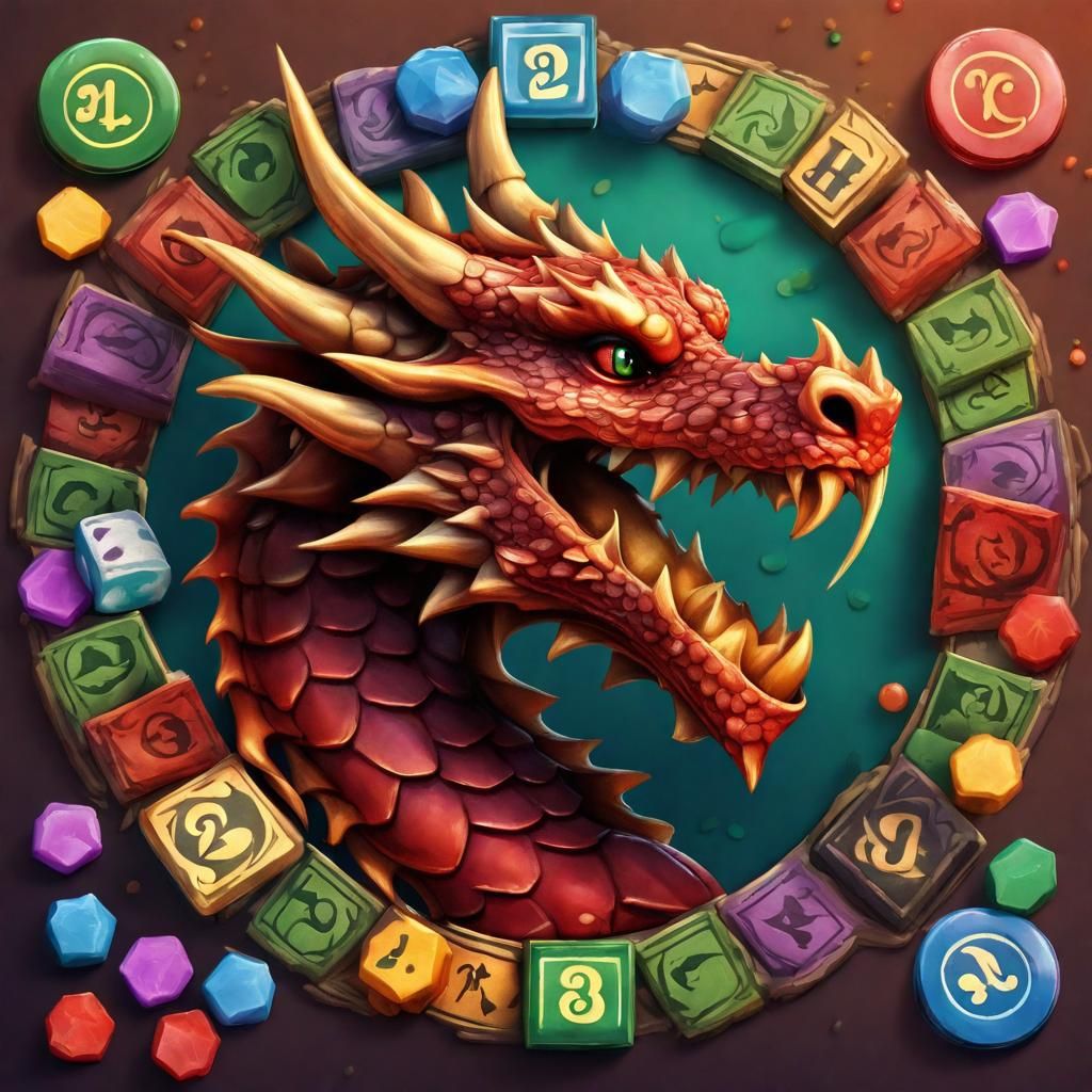 Dragon Logo with Board Game Pieces in 2D