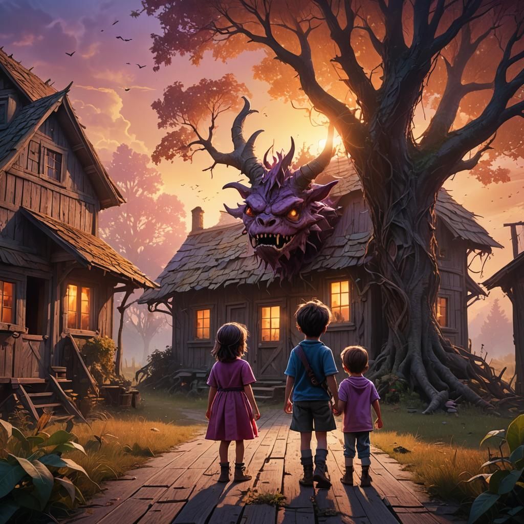 Child and Monster at Sunset: Digital Matte Painting