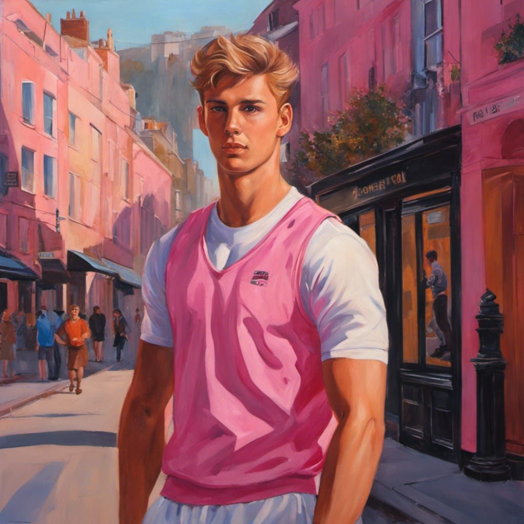 Sunlit Painting of a Handsome Lad in Sports Vest