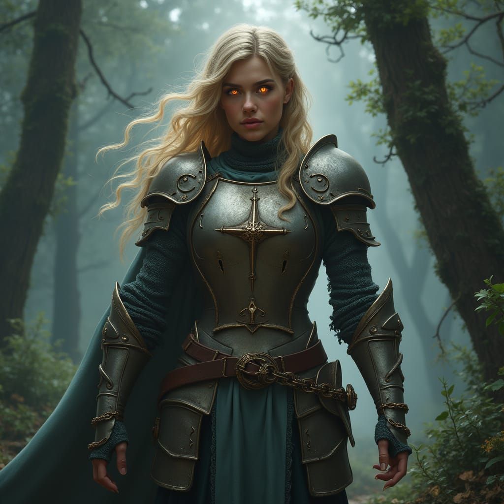 Heroic Paladin in Mystical Forest Digital Art
