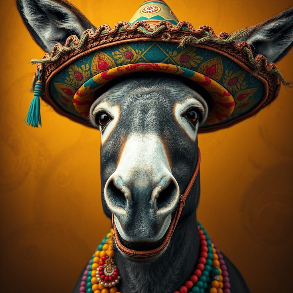 Whimsical Donkey Portrait in Vibrant Art Nouveau Style