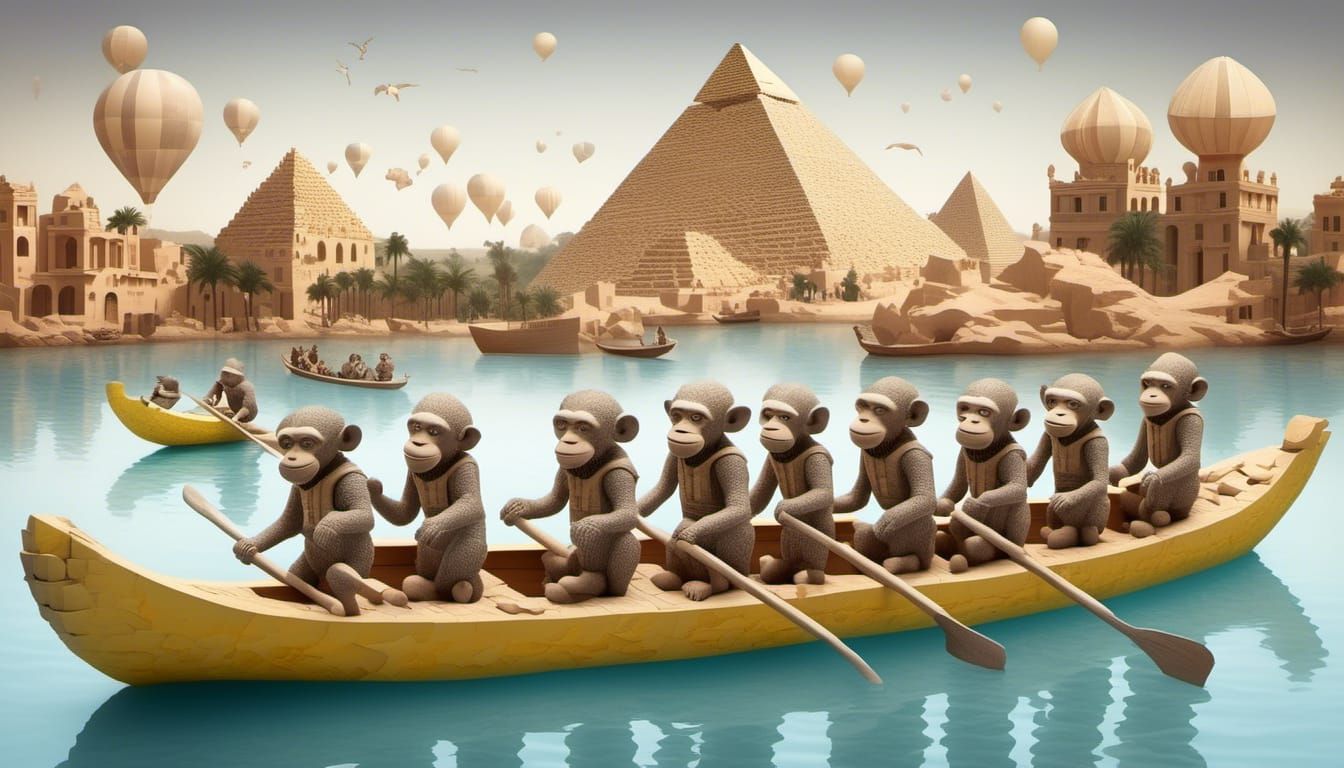 Monkeys on the Nile in a Banana Boat