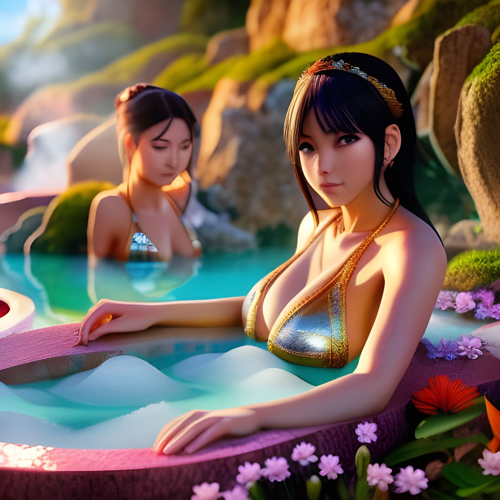 Aromatherapy Bubble Spas: Beautiful Women in Volumetric Ligh...