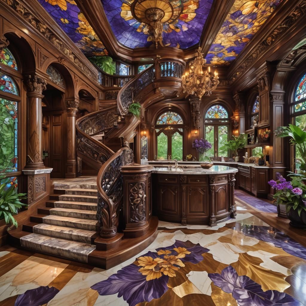 Luxurious Kitchen with Marble and Golden Accents
