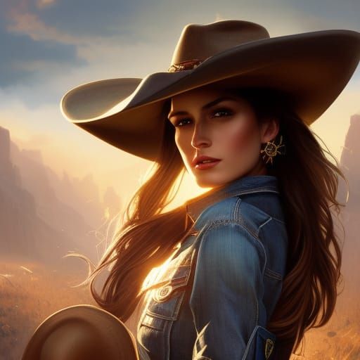 Attractive Cowgirl Portrait in Hyperdetailed Digital Art