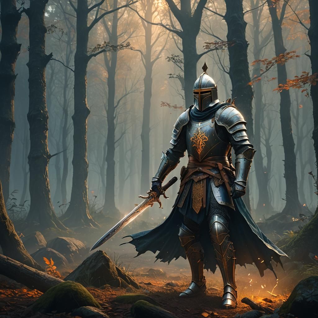 Mystical Knight in Forest Digital Art