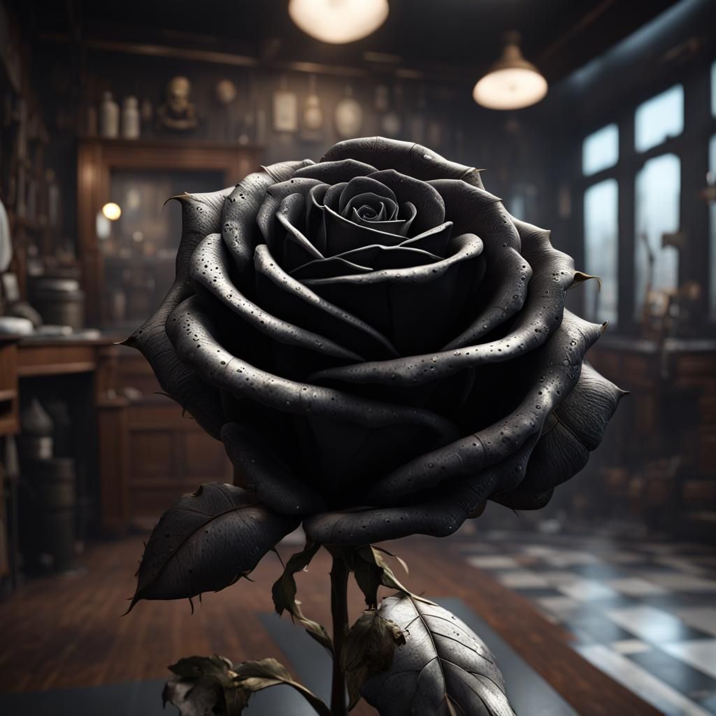Black Rose and Skull in Barber Shop, Matte Painting