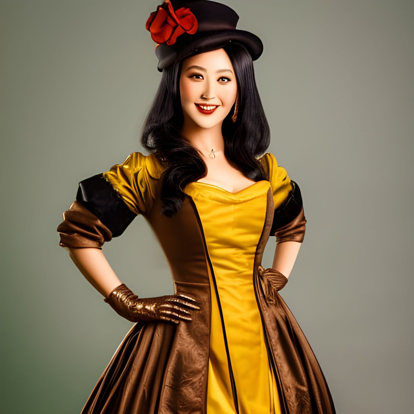 Steampunk Asian Woman in Green Dress and Boots
