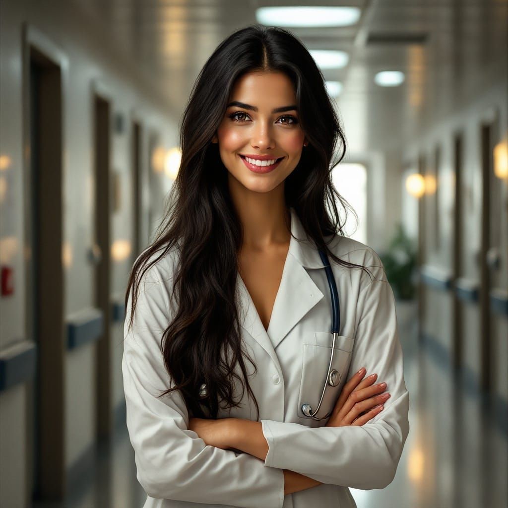 Soothing Latina Doctor Portrait in Romantic Realism Style