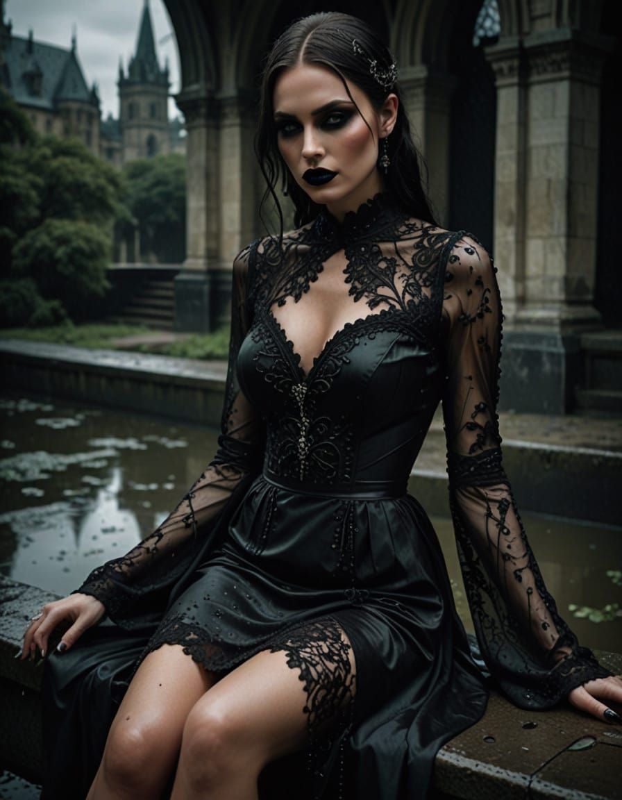 Gothic Supermodel Poses in Moody Rain Photography