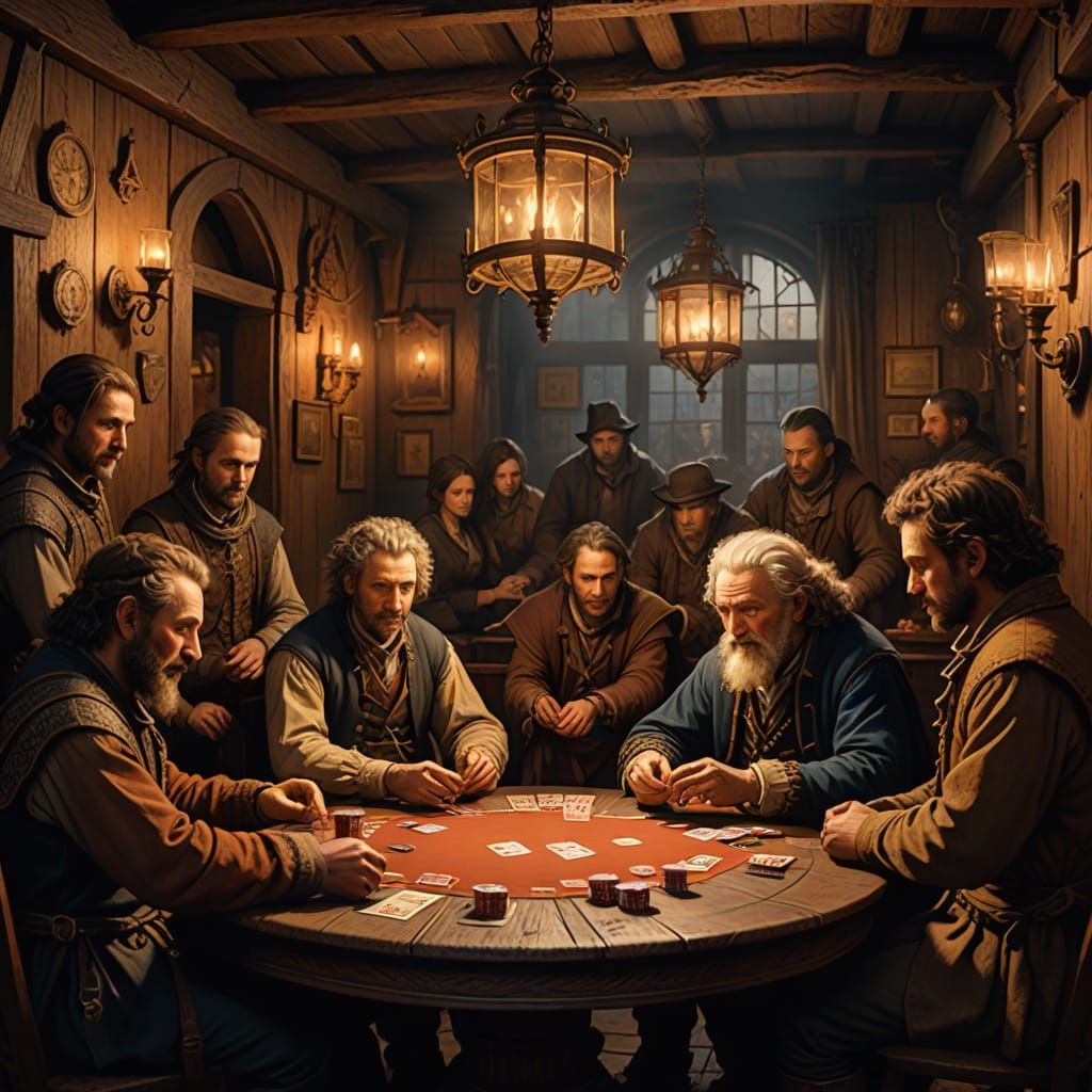 Medieval Tavern Scene in Oil Painting Style