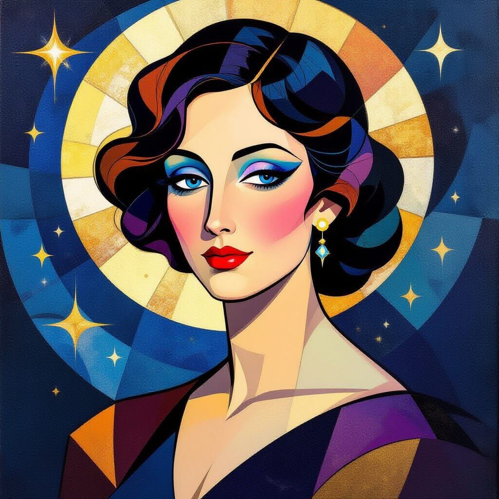 Cubist Deco Woman of Stardust and Light