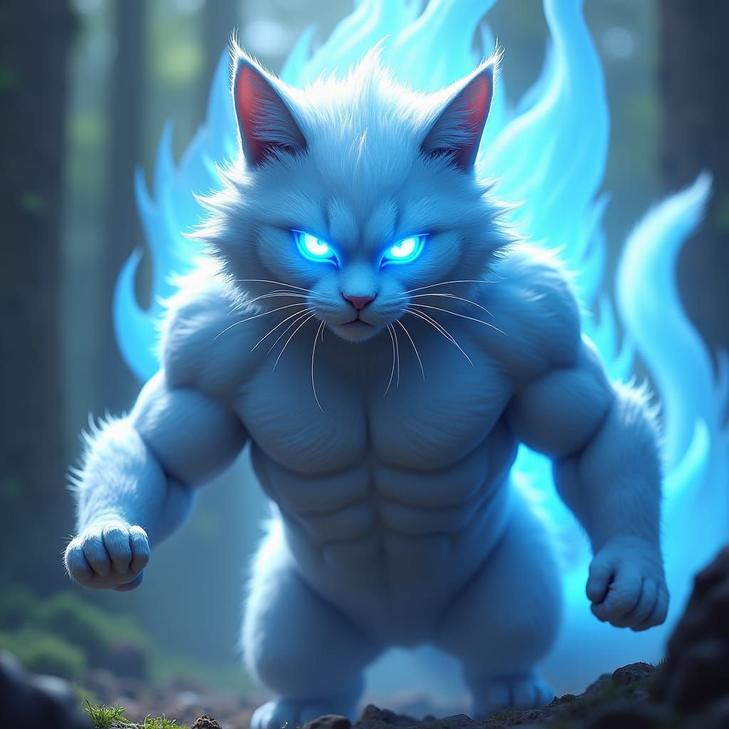 Super Saiyan Cat in 3D Anime Style