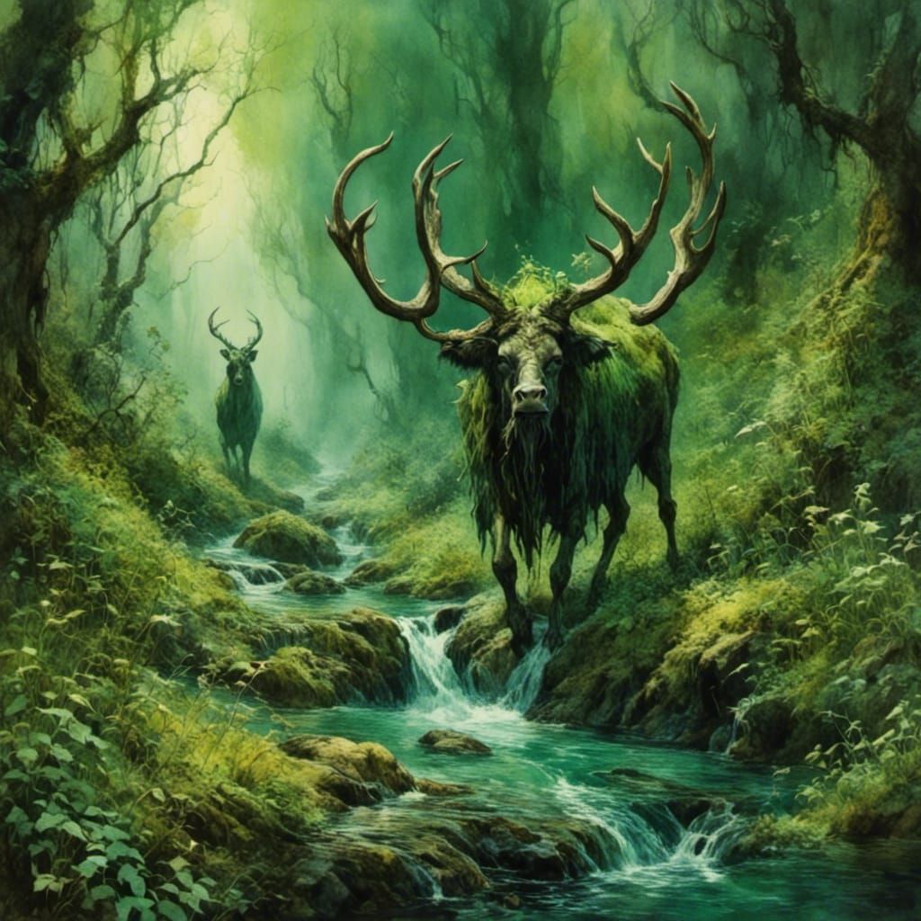 Brookside Walk in Romantic Watercolor Style