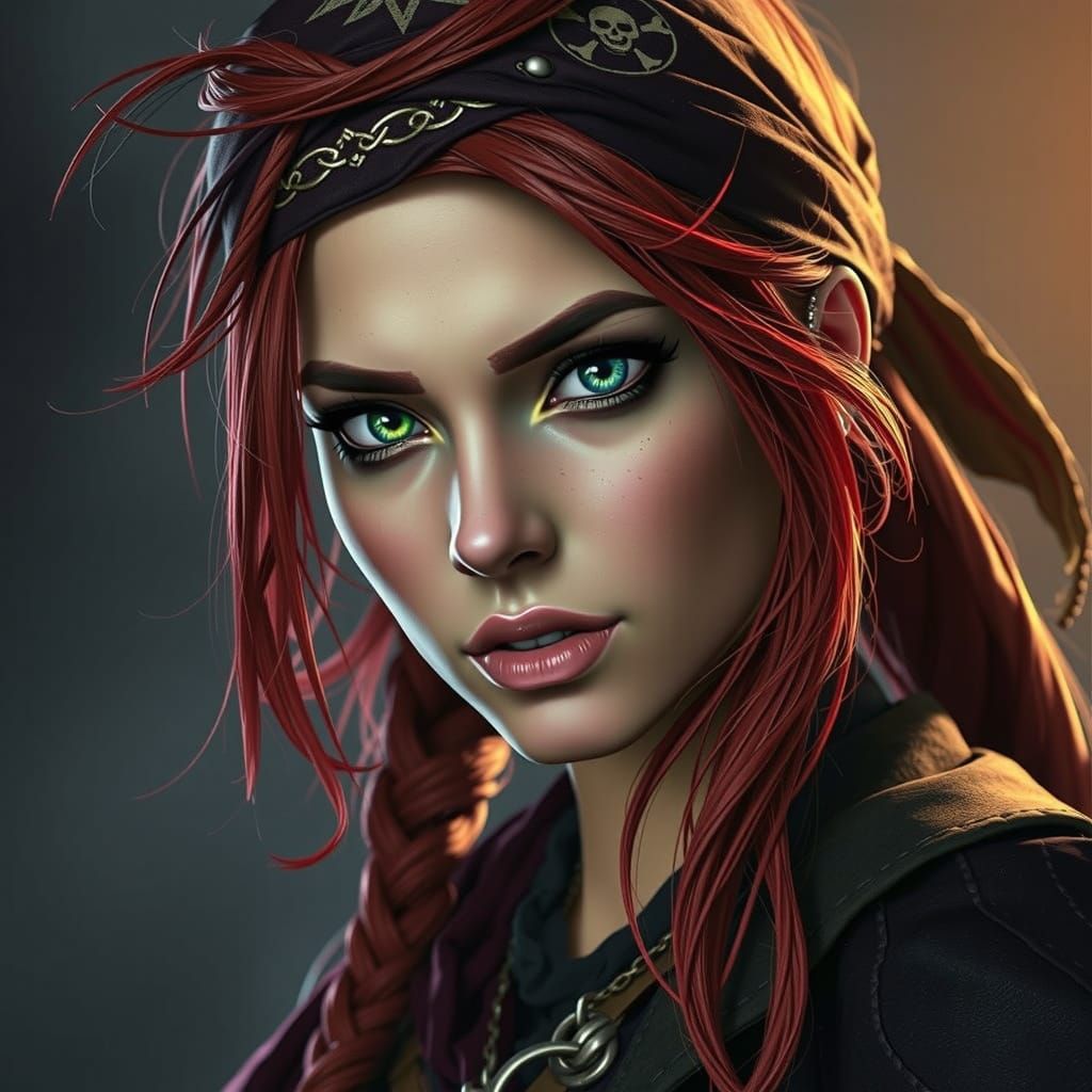 Vibrant Pirate Siren with Emerald Eyes