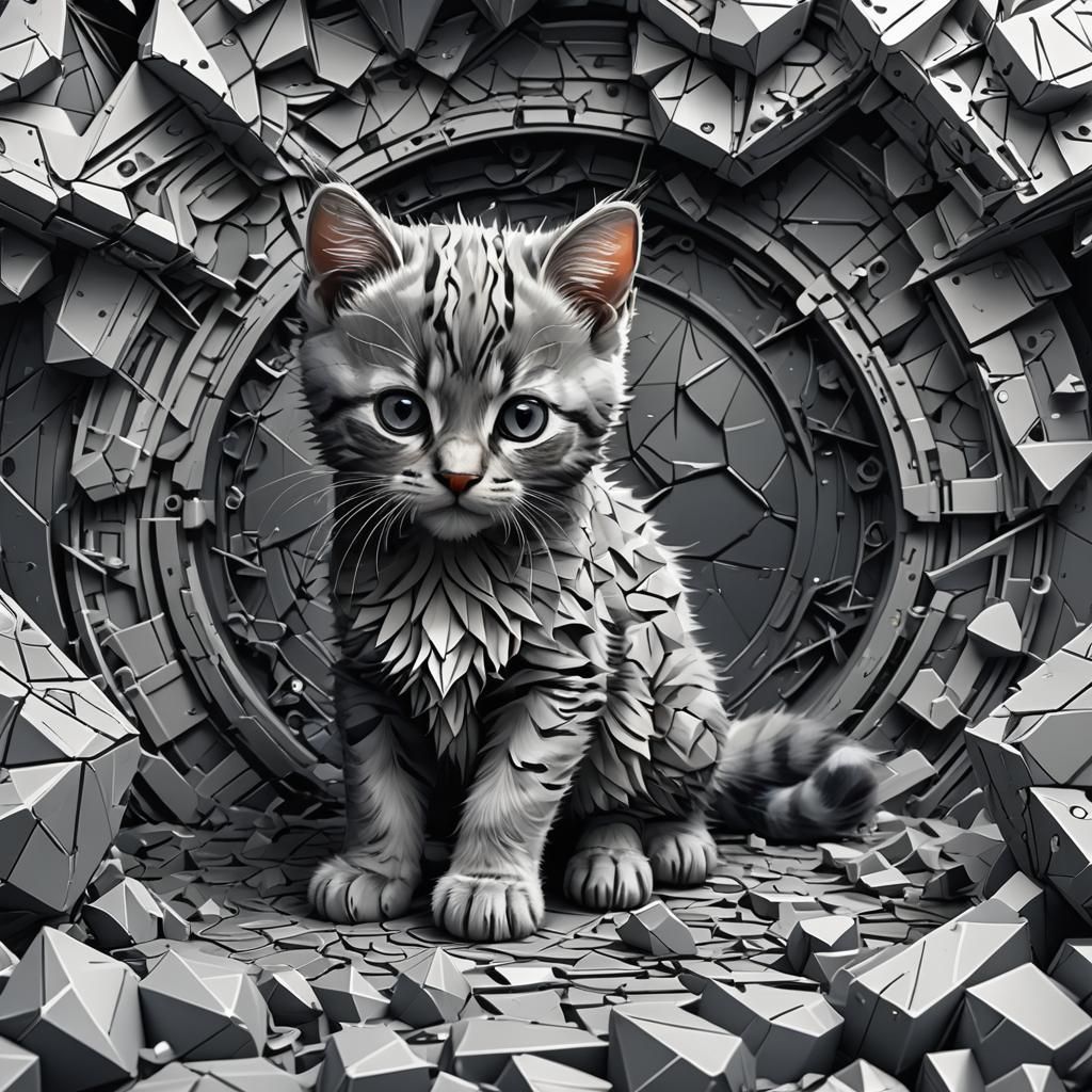 Playful Kitten Destroys Monochromatic Pattern: Detailed Matt...