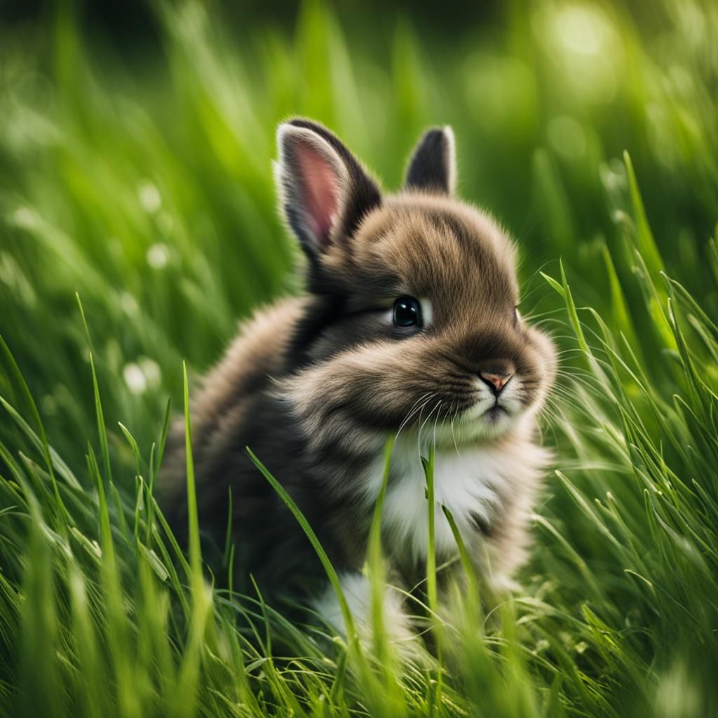 Fluffy Baby Bunny in Green Grass