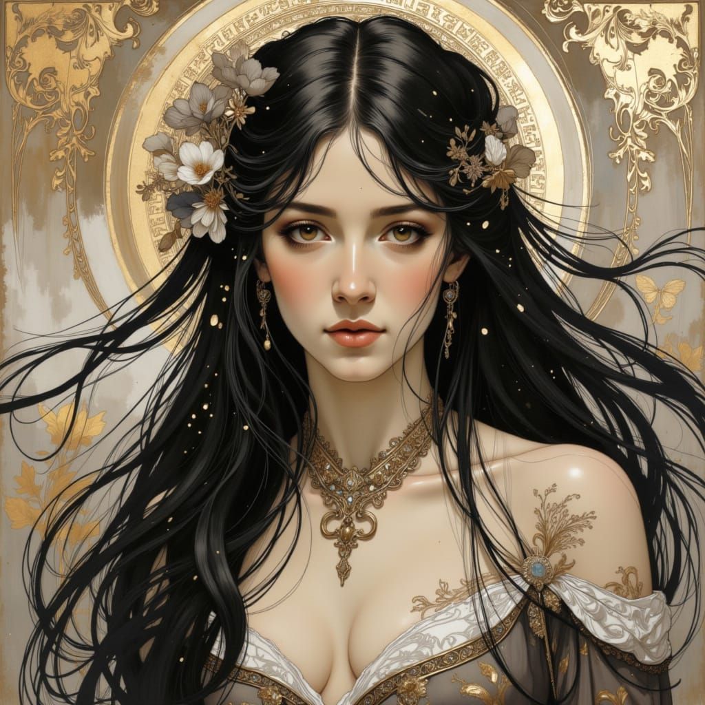 Elegant Princess in Art Nouveau Style with Pastel Tones