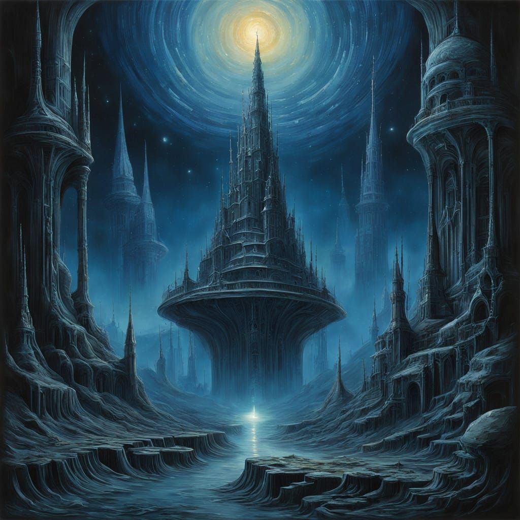 Majestic Crystal Spire Ascends Celestial Skies with Golden S...