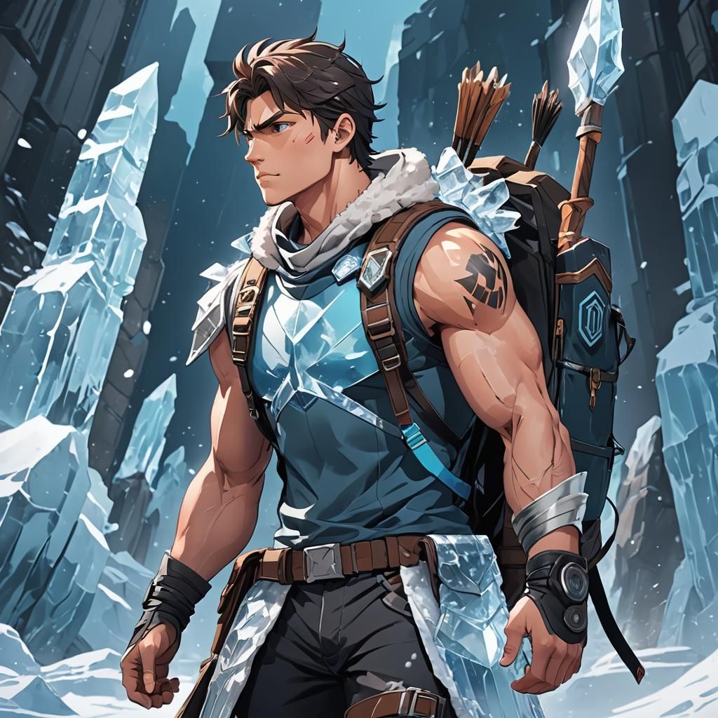 Young Porter's Ice Arrow Magic in Anime Style