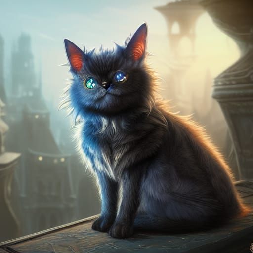 Bat Cat with Blue Eyes: Detailed Matte Painting
