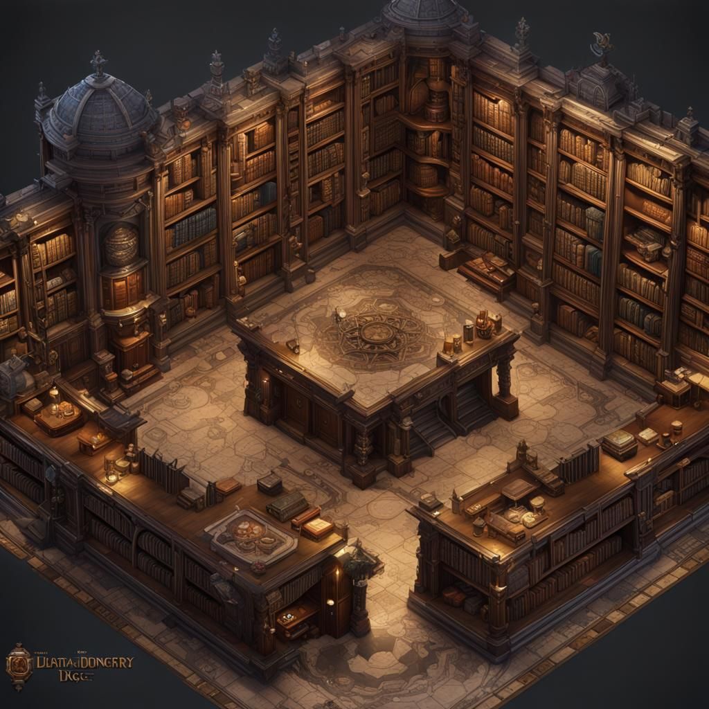Fantasy Library Battlemap in Top-Down View