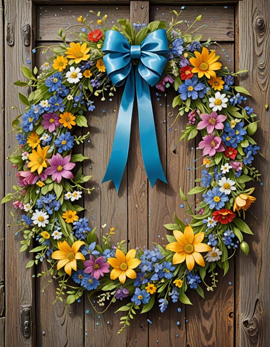 Vibrant Wildflower Wreath in Storybook Style