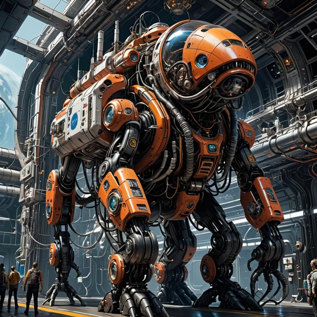 Parasitic Creature Clinging to ISS in Retrofuturistic Art