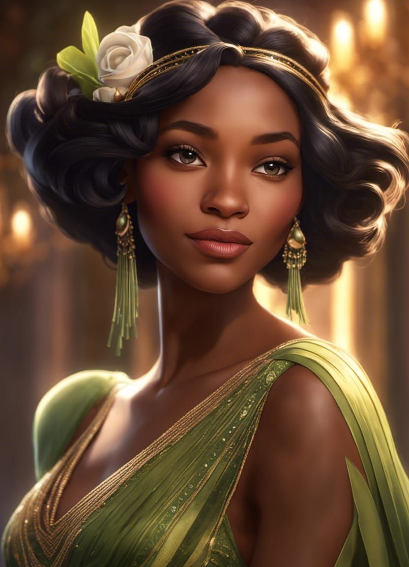 Princess Tiana Portrait in Art Nouveau Style