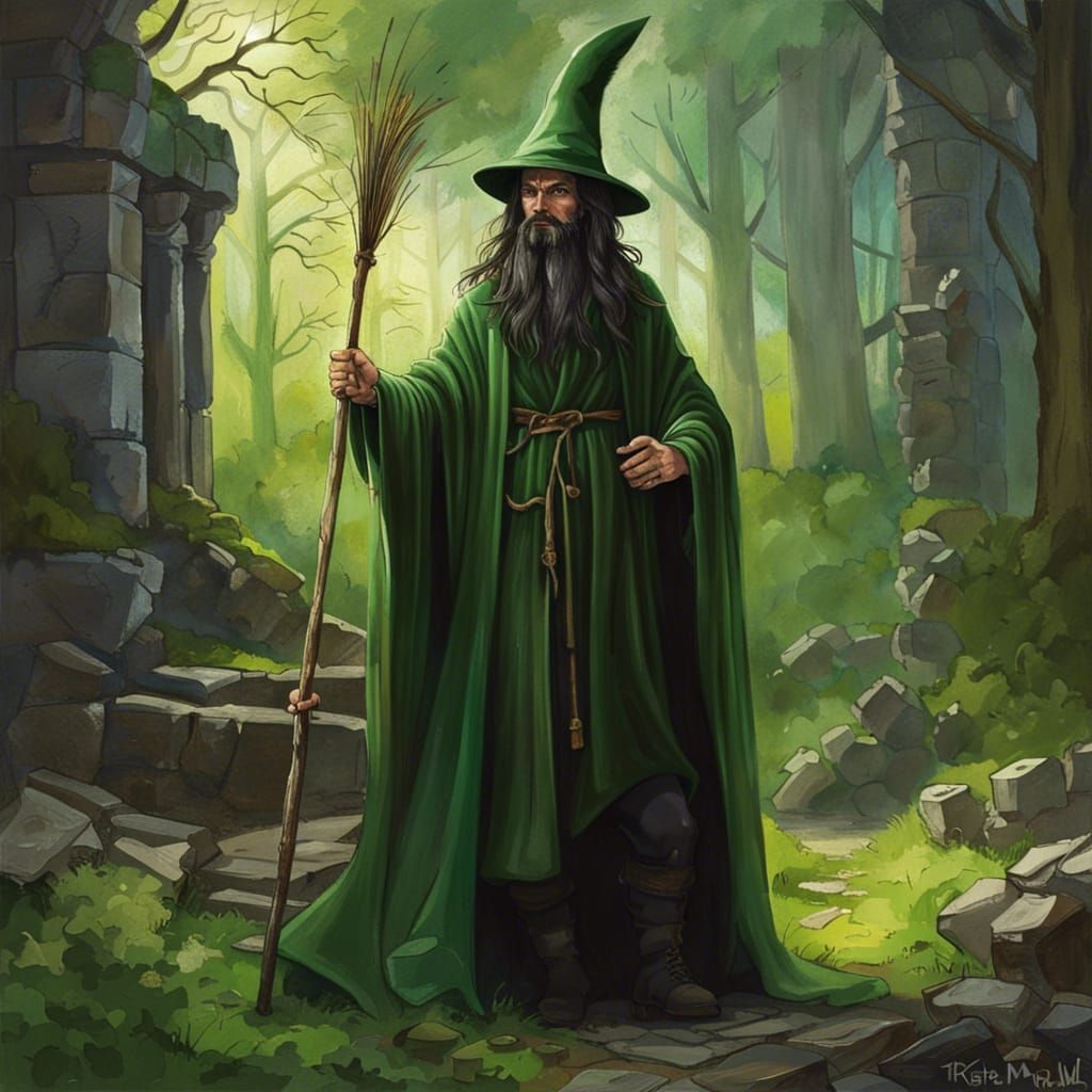 Gaelic Magician in Castle Ruins, Comic Book Art