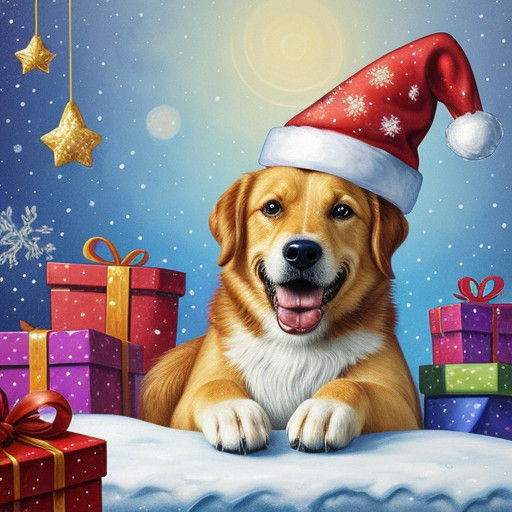 Whimsical Fantasy Illustration of a Happy Christdog in a Fes...