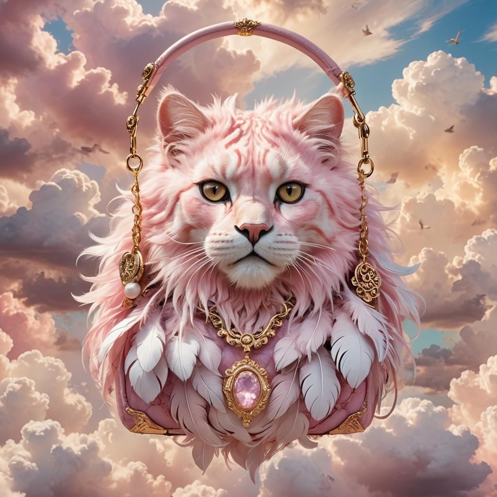 Pink Panther Cat Purse in Ethereal Cloudscape