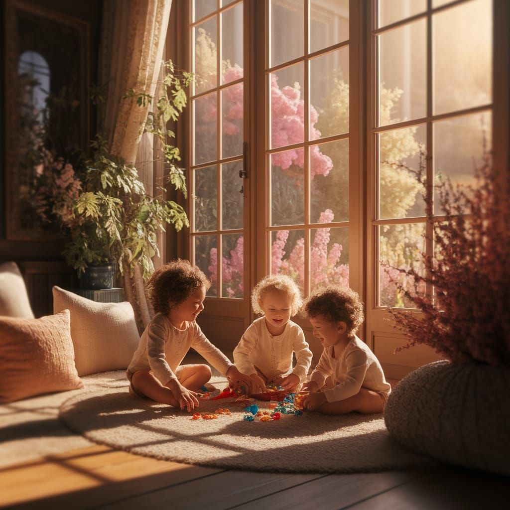 Children Playing in Sunlight: A Photorealistic Illustration