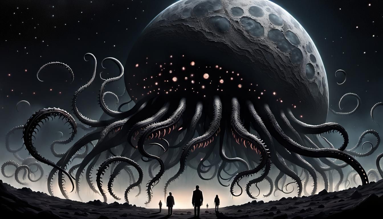 Cyberpunk Moon Swarms with Tiny Machines, Threatening Earth