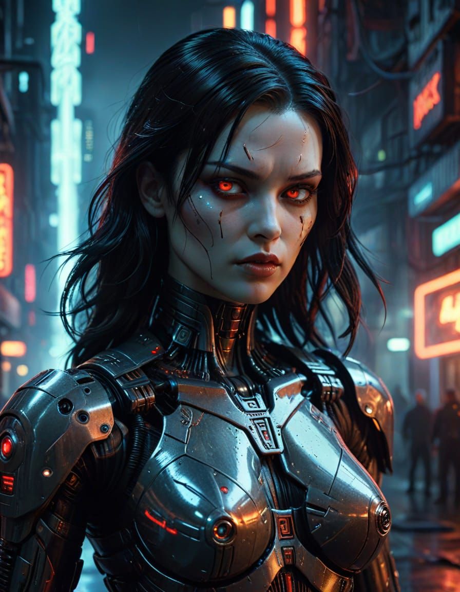 Cyberpunk Android Pinup in Sci-Fi City