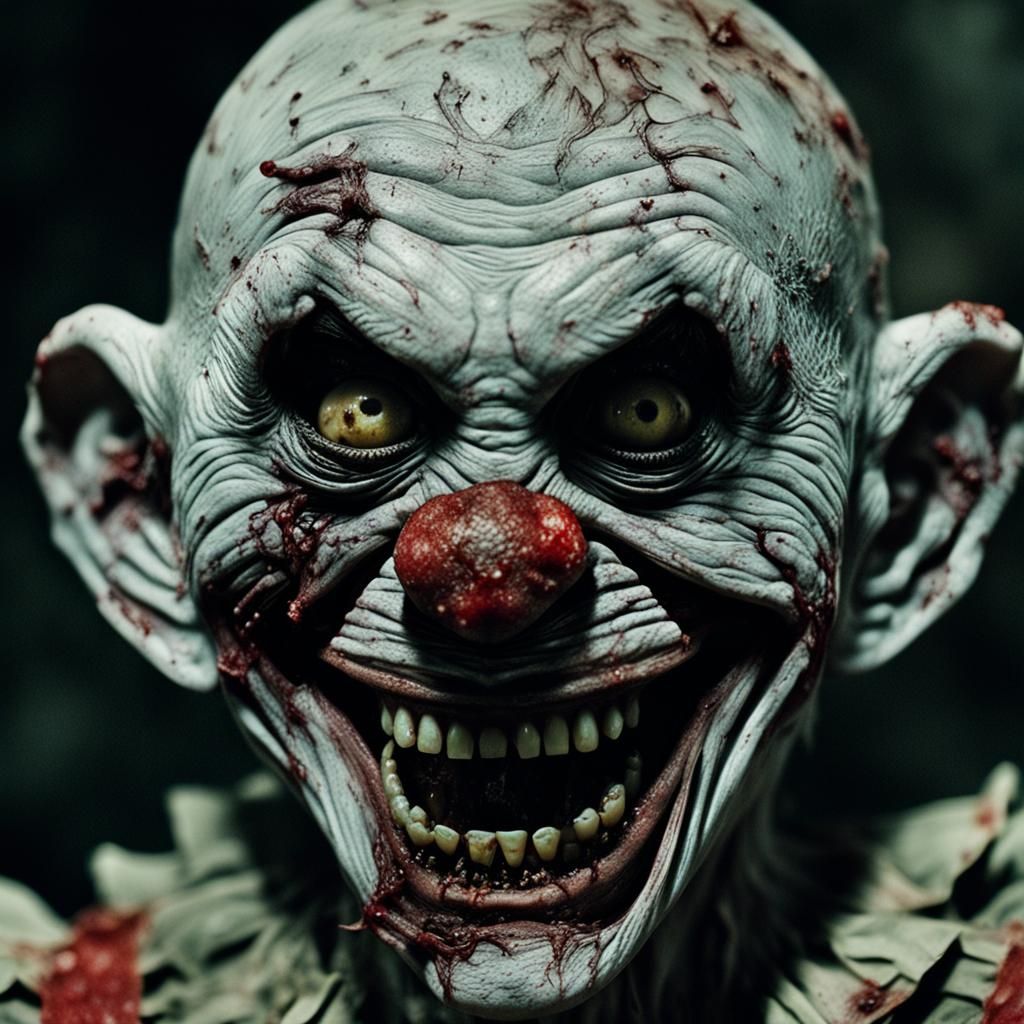 Eerie Close-Up of Zombie Monkey Clown Toddler