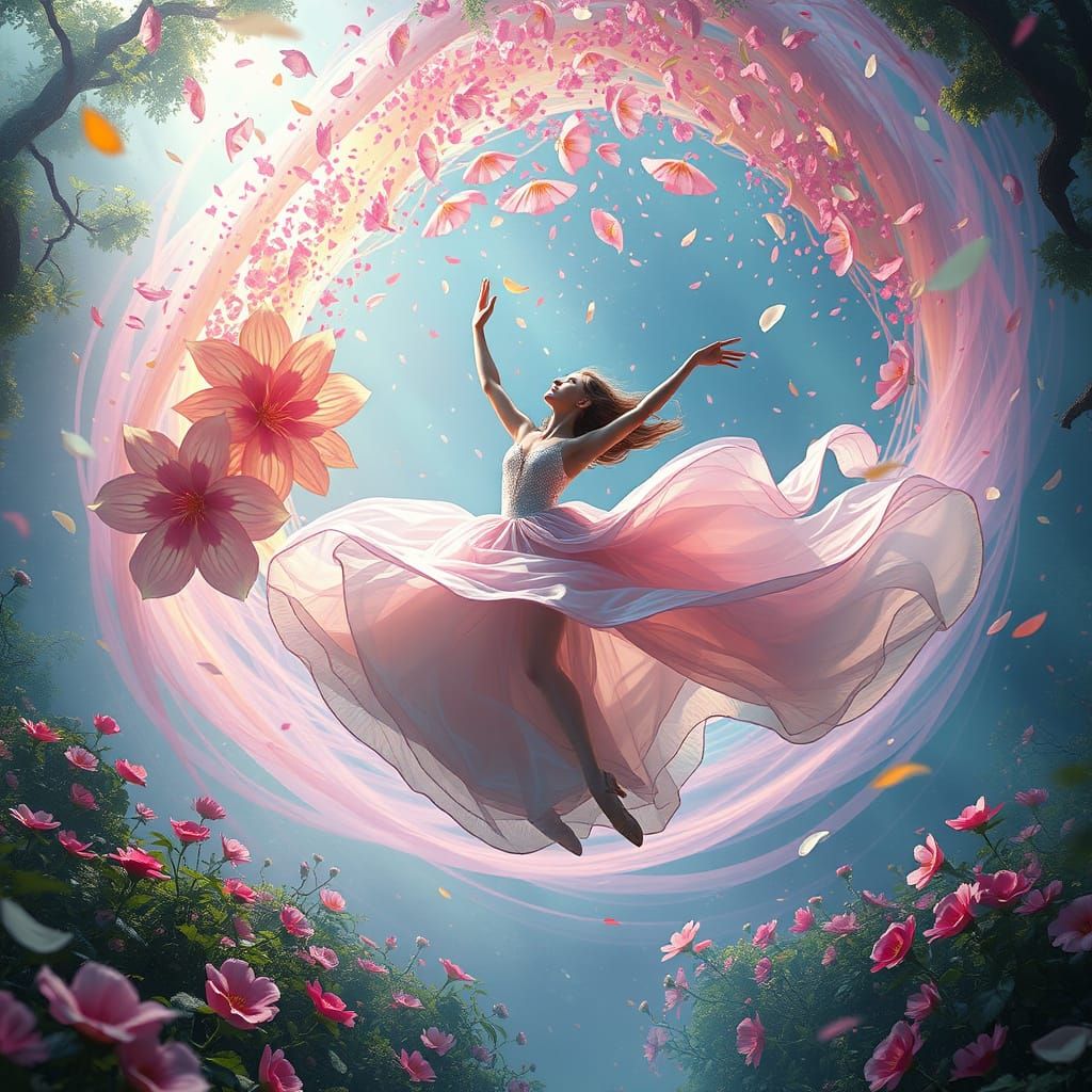 Ballet Dancer Lifted by Spirits in Ethereal Glade