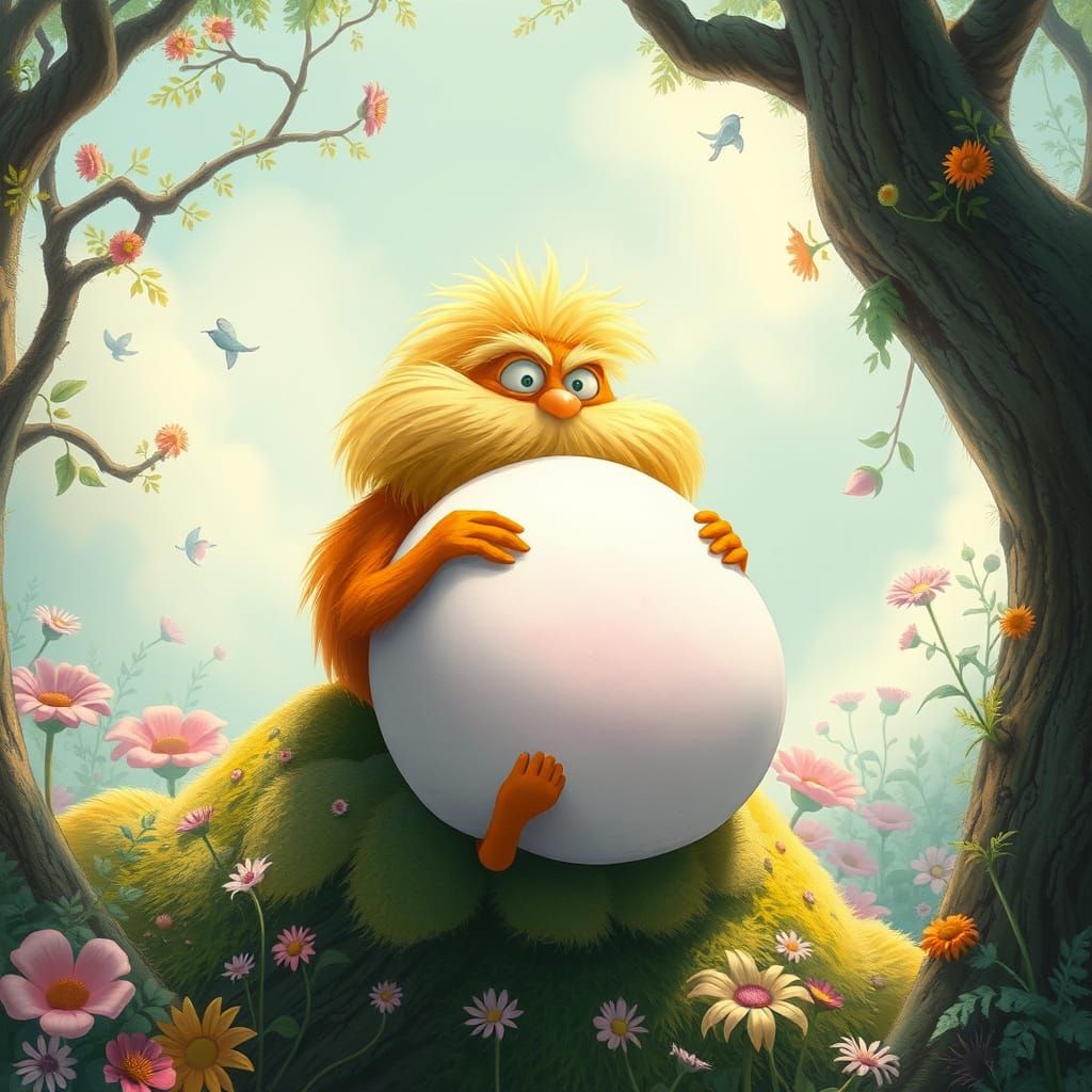 The Lorax and Marshmallow in Dreamy Landscape